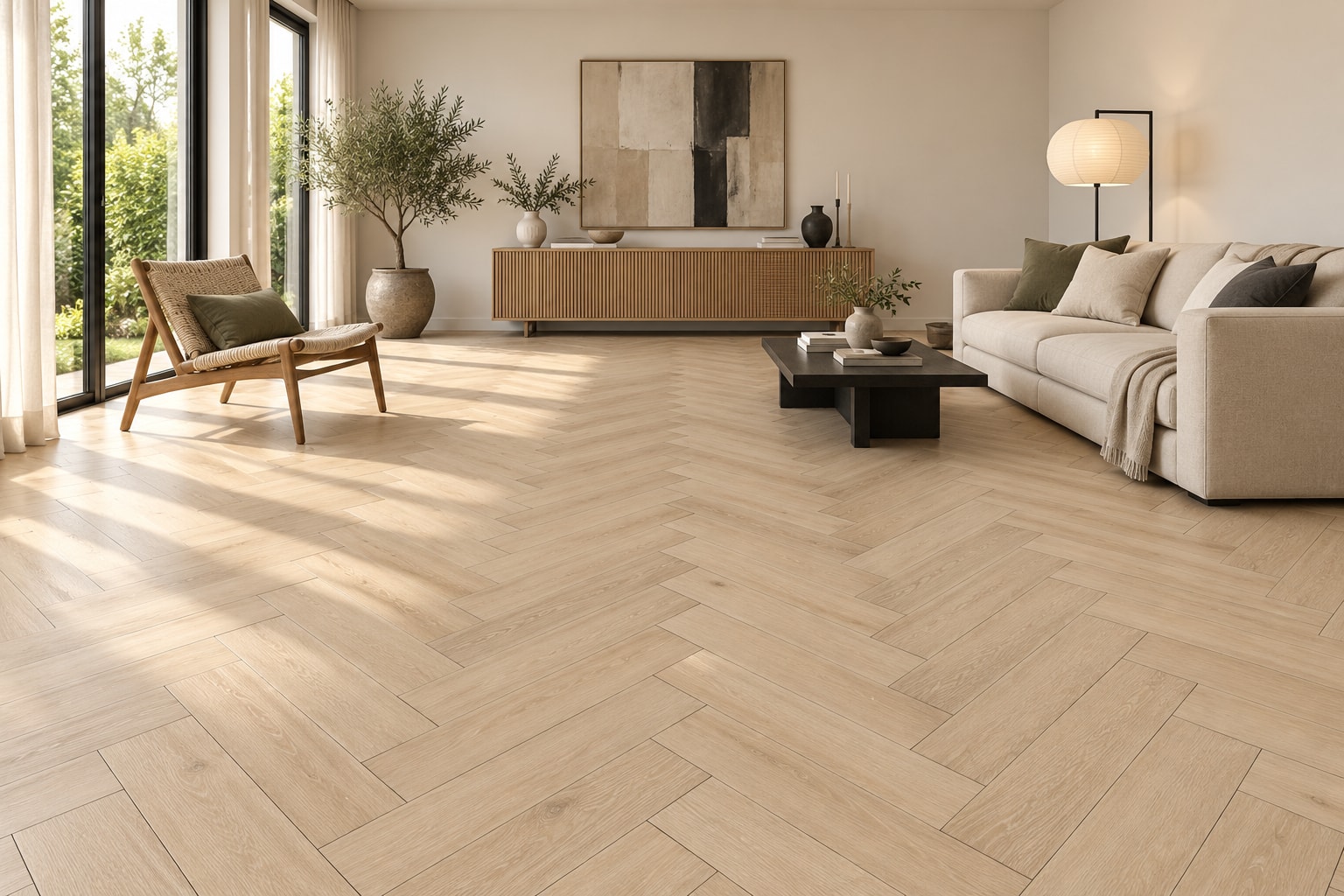 TechFloor Atlantic Visgraat 24201: sfeerimpressie van een woonkamer met deze vloer