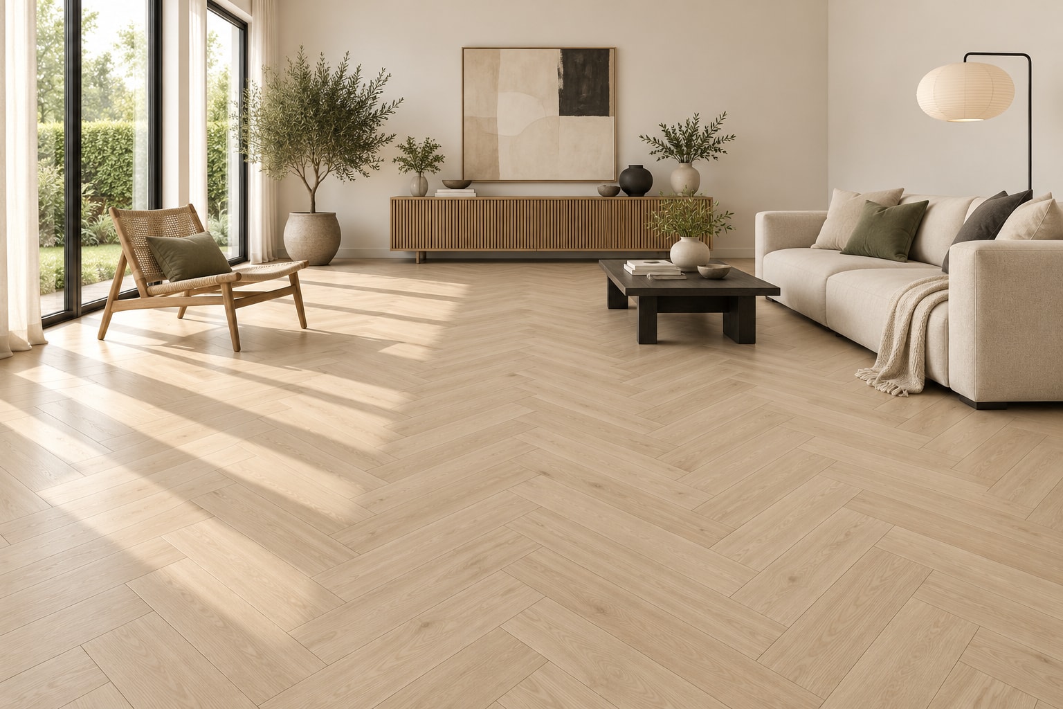 TechFloor Pacific A Visgraat 22400 Olympia Extra Mat: sfeerimpressie van een woonkamer met deze vloer