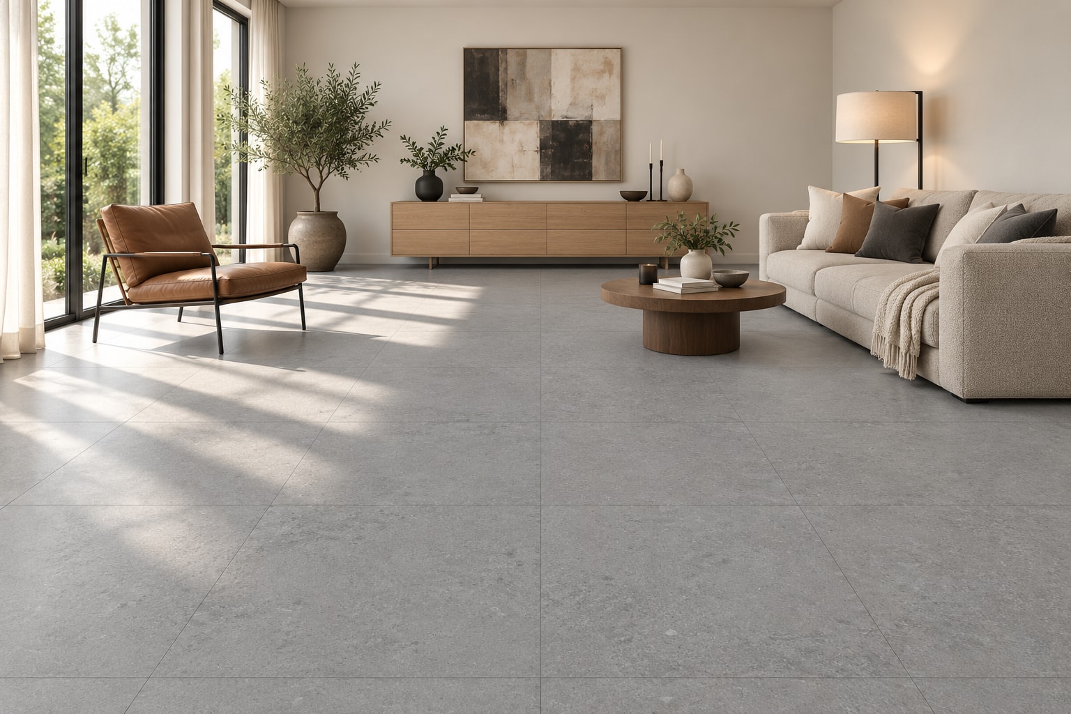TechFloor Comfort 6302-6402 – Variant A: sfeerimpressie van een woonkamer met deze vloer